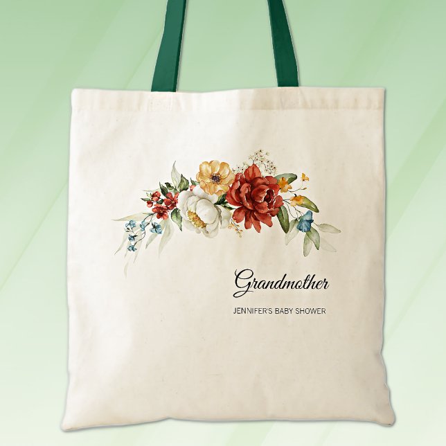 Grandmother Red Gold Floral Swag Baby Shower Tote (Creator Uploaded)