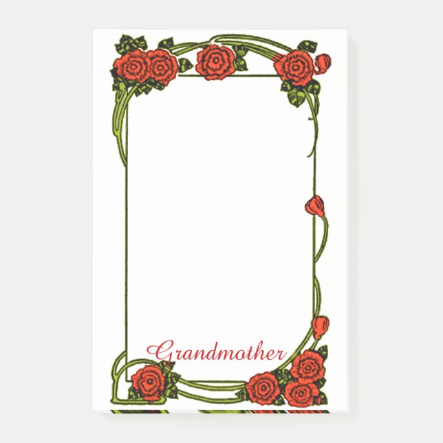 Grandmother - Red Roses Border- Large Post-it Notes (Front)