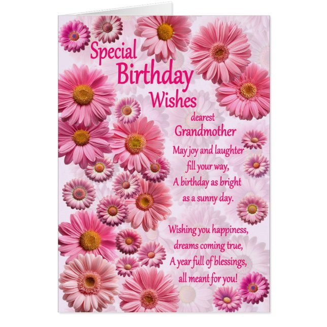 Grandmother Special Birthday Wishes Pink Daisies (Front)
