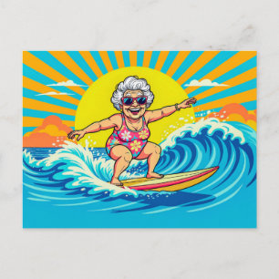 Grandmother Surfing Illustration Holiday Postcard