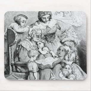 Grandmother telling a story to her mouse pad
