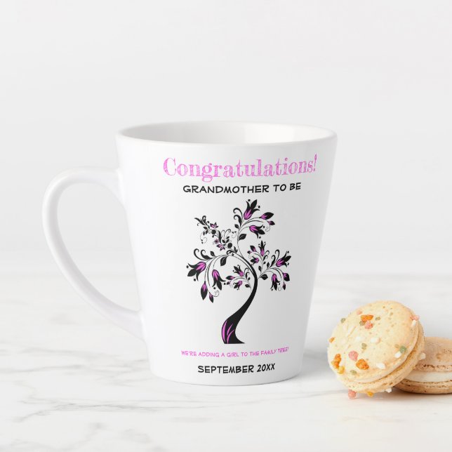 Grandmother To Be Pink Floral Family Tree Latte Mug (In Situ)