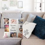 Grandmother white photo collage cushion<br><div class="desc">A gift for your grandmother celebrating her life with a collage of 8 photos.  Black text: World's Best Grandma. Use photo of her,  children,  grandchildren,  husband,  pets,  friends,  her dream travel destination. White background. Perfect as a Mother's Day gift or for birthdays and Christmas.</div>