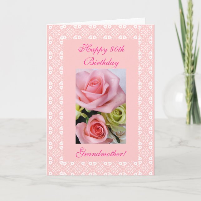 Grandmother's 80th (age) birthday roses card (Front)