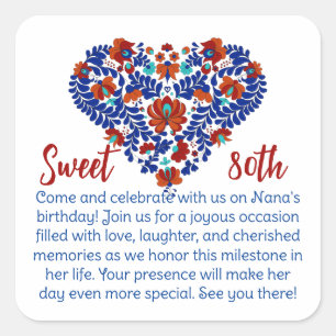 Grandmothers 80th Birthday / Hungarian Rustic Square Sticker