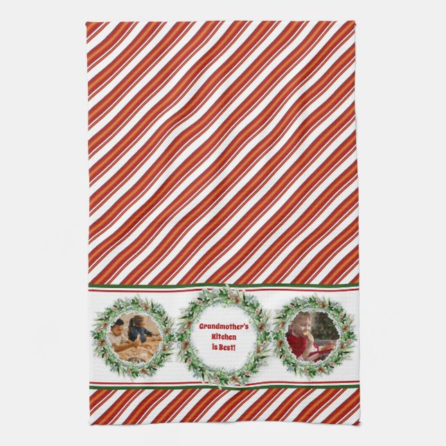 Grandmother's Kitchen is Best Grandkids Photos Tea Towel (Vertical)
