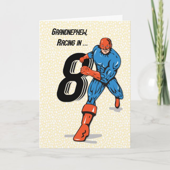 Grandnephew 8th Birthday Superhero Card (Front)