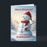 Grandnephew Christmas Snowman  Holiday Card<br><div class="desc">A festive winter scene showing a cheerful snowman in a red hat and scarf. Wish your grandnephew a merry Christmas with a lovely snowman card.</div>