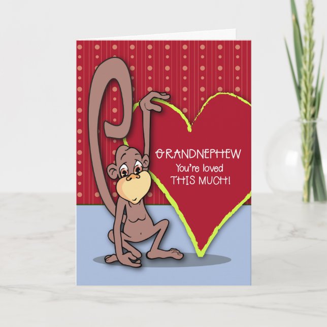 Grandnephew Cute Monkey on Valentine’s Day Holiday Card (Front)