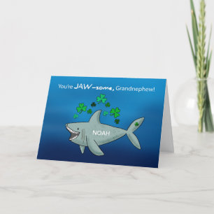 Grandnephew St Patricks Day Shark With Shamrocks Card
