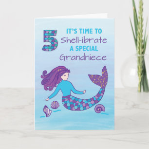 Grandniece 5th Birthday Sparkly Look Mermaid Card