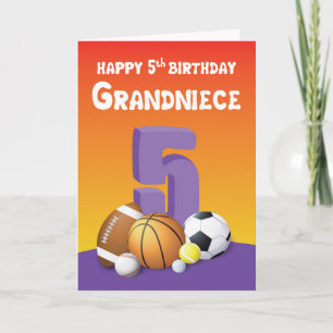 Grandniece 5th Birthday Sports Balls Card