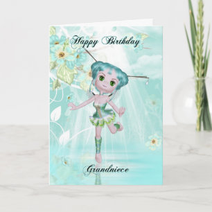 grandniece cute fairy birthday greeting card aqua
