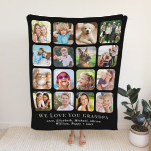Grandpa 16 Black Photo Collage Sherpa Blanket