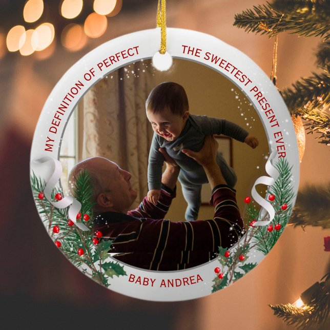 Grandpa 1st Christmas Classic Silver Plant Frame  Ceramic Ornament (Creator Uploaded)