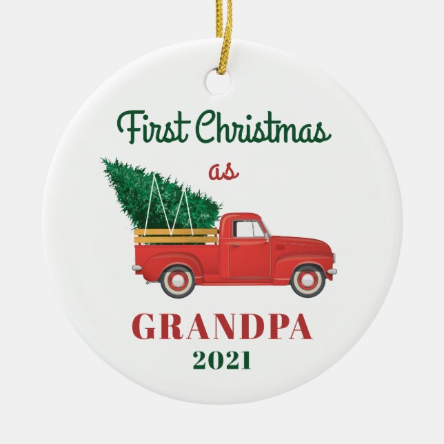 Grandpa 1st Christmas Holiday Family Custom Ceramic Ornament (Front)