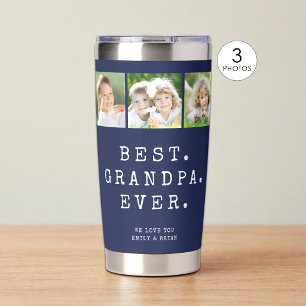 Grandpa 3 Photos Personalised Navy Blue Insulated Tumbler