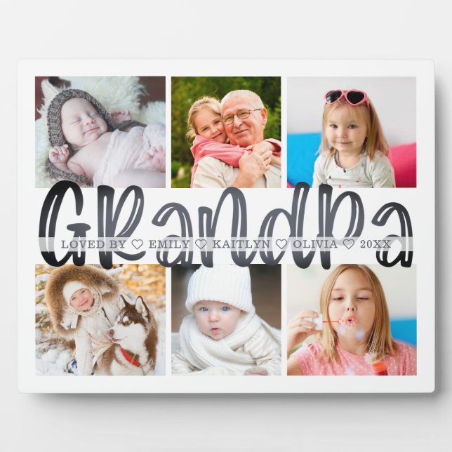 GRANDPA 6 Photo Collage Grey Custom Text 8x10 Plaque (Front)