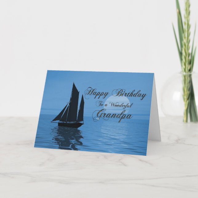 Grandpa, a moonlight yacht birthday card (Front)