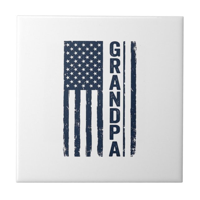 Grandpa American Flag Distressed Patriotic Design_ Ceramic Tile (Front)