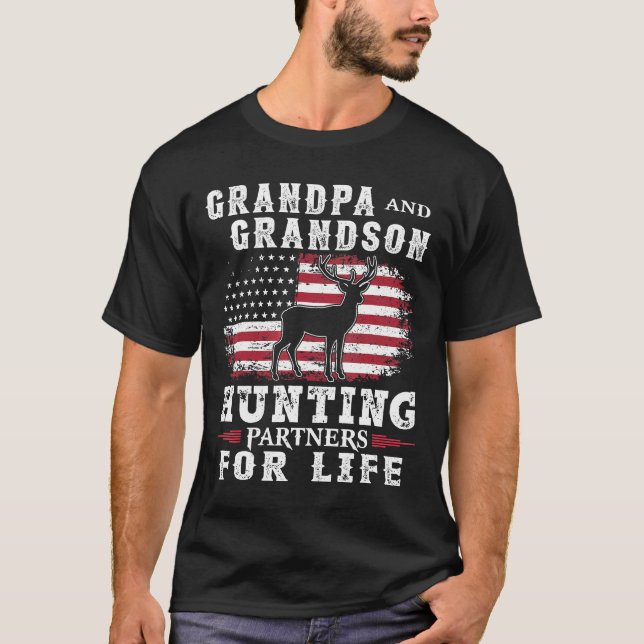 Grandpa And Grandson Hunting Partners For Life Ame T-Shirt (Front)