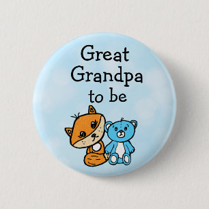 Grandpa be Little Fox and Teddy Bear Baby Shower 6 Cm Round Badge