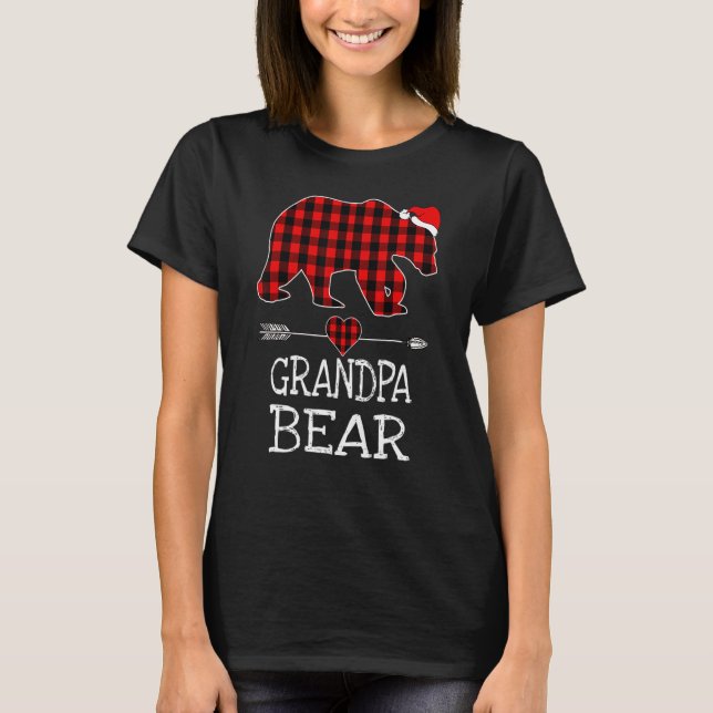 Grandpa Bear Buffalo Plaid Santa Arrow Christmas F T-Shirt (Front)