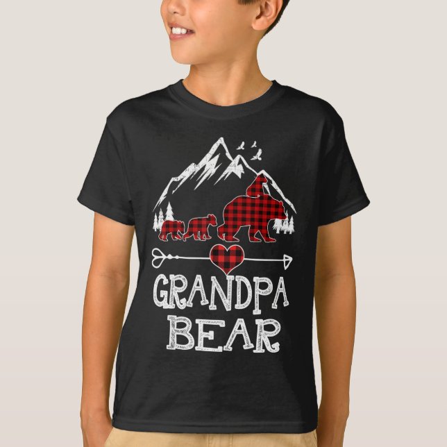 Grandpa Bear Christmas Pajama Red Plaid Buffalo Fa T-Shirt (Front)