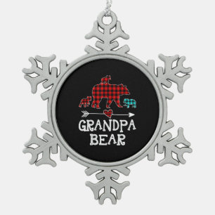 Grandpa Bear Christmas Pajama Red Plaid Buffalo Snowflake Pewter Christmas Ornament