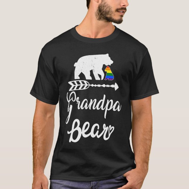 Grandpa Bear LGBT Christmas Rainbow Pride Gay Lesb T-Shirt (Front)