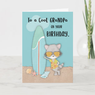 Grandpa Birthday Beach Funny Cool Racoon Card