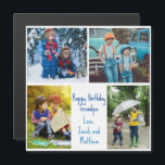 Grandpa Birthday Grandkids Photo Magnet Card<br><div class="desc">This cute,  custom kids photo birthday magnetic card for a grandfather features a modern layout of 4 grandchildren photos on a white background with blue typography reading Happy Birthday Grandpa. This beautiful grandkids photo magnet features your own photograph collage surrounding your personalised message and names.</div>