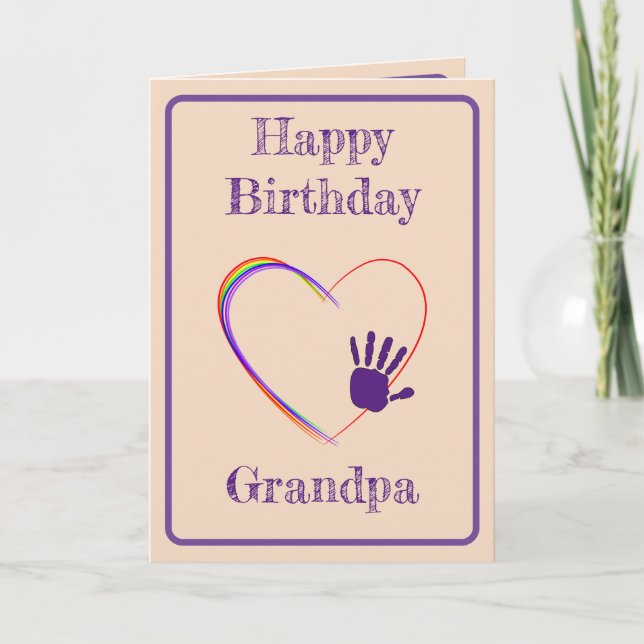 Grandpa Birthday with Heart & Handprint  Thank You Card (Front)