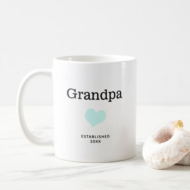 Grandpa, Blue Heart, Single Photo Custom Coffee Mug (With Donut)