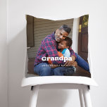 Grandpa | Boho Text Overlay with Two Photos Cushion<br><div class="desc">This simple and stylish pillow for your grandfather features two of your personal family photos, along with the word "Grandpa" in boho white modern typography and a spot to add your names and the year on the back. Text as presented says "we love you so much", but you can change...</div>