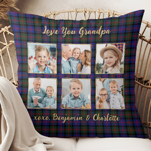 Grandpa Christmas Plaid Personalised 6 Picture Cushion