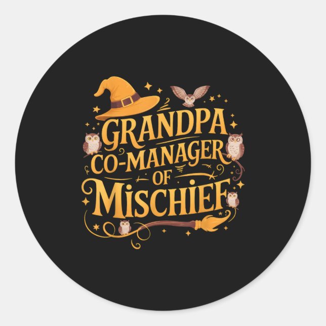 Grandpa Co-manager Of Mischief Birthday Family Mat Classic Round Sticker (Front)