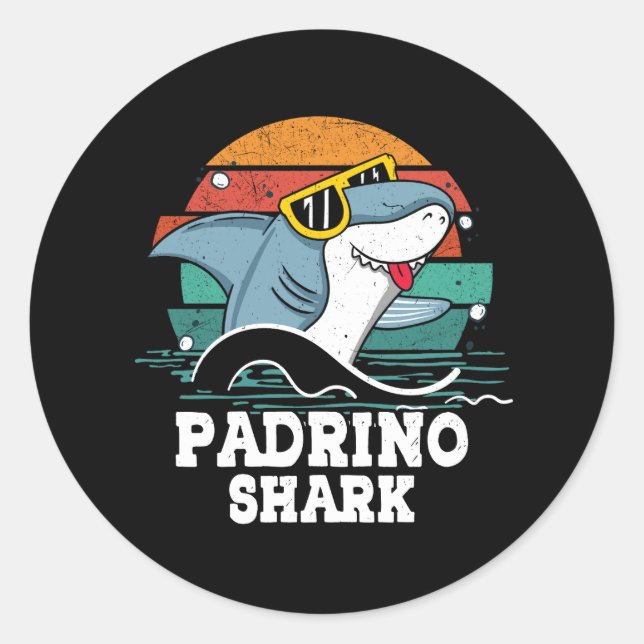 Grandpa Daddy Padrino Shark Spanish Godfather Vint Classic Round Sticker (Front)