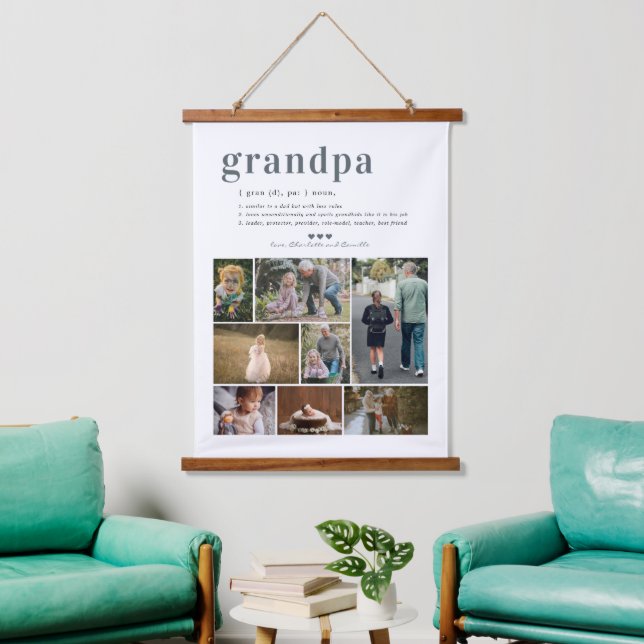 Grandpa Definition | 8 Photo Collage Hanging Tapestry (Living Room)