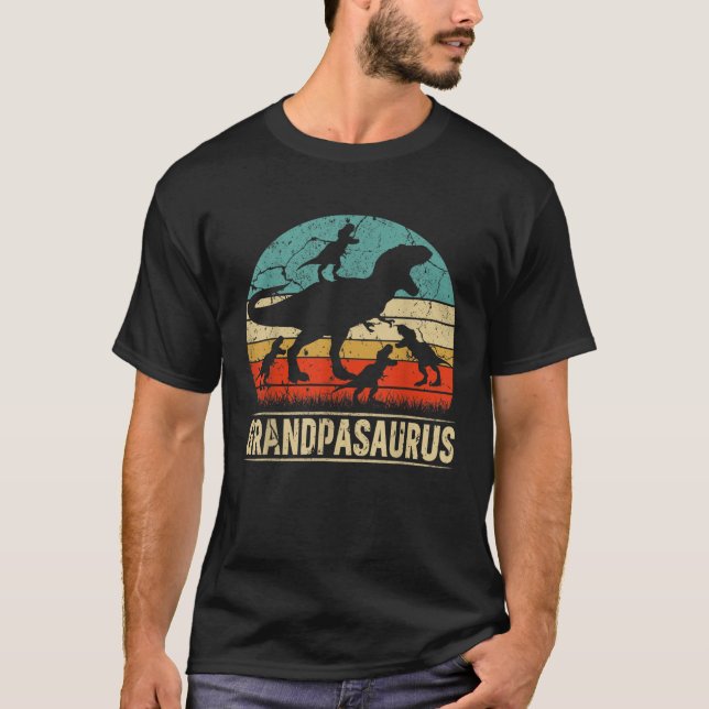 Grandpa Dinosaur T Rex Grandpasaurus 4 kids Family T-Shirt (Front)