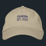 Grandpa Est. 2025 Embroidered Baseball Cap<br><div class="desc">Embroidered Grandpa Est 2025 baseball cap. The text is in a saphire blue. This grandpa Est. 2025 cap would make a unique grandpa 2025 announcement,  birthday gift for grandpa and more.</div>