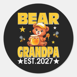 Grandpa Est 2027 Floral Bow Tie Mothers Day Bear Classic Round Sticker