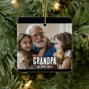 Grandpa Est. White grunge text photo Ceramic Ornament