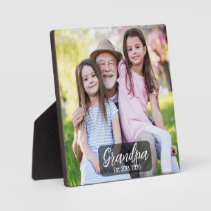 Grandpa Est. White script photo Plaque