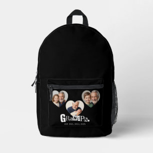 Grandpa Established 3 Photo Gift For Grandfather Printed Backpack