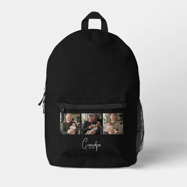 Grandpa Established Black 3 Photo Gift  Printed Backpack (Front)