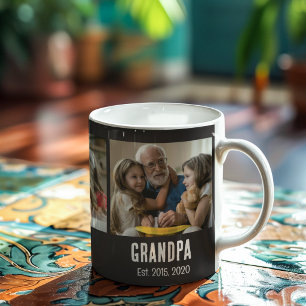 Grandpa established black grunge script 3 photo coffee mug