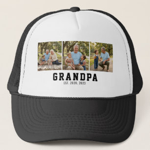 Grandpa Established Bold Modern Black 3 Photo Trucker Hat