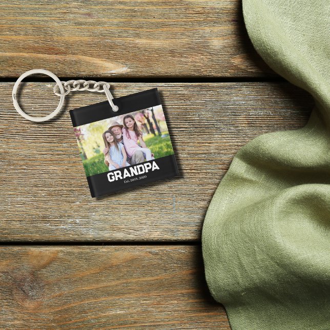 Grandpa Established est. White script photo Key Ring (Creator Uploaded)
