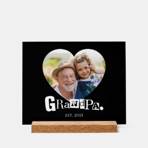 Grandpa Established Grandfather Heart Photo Gift Acrylic Sign